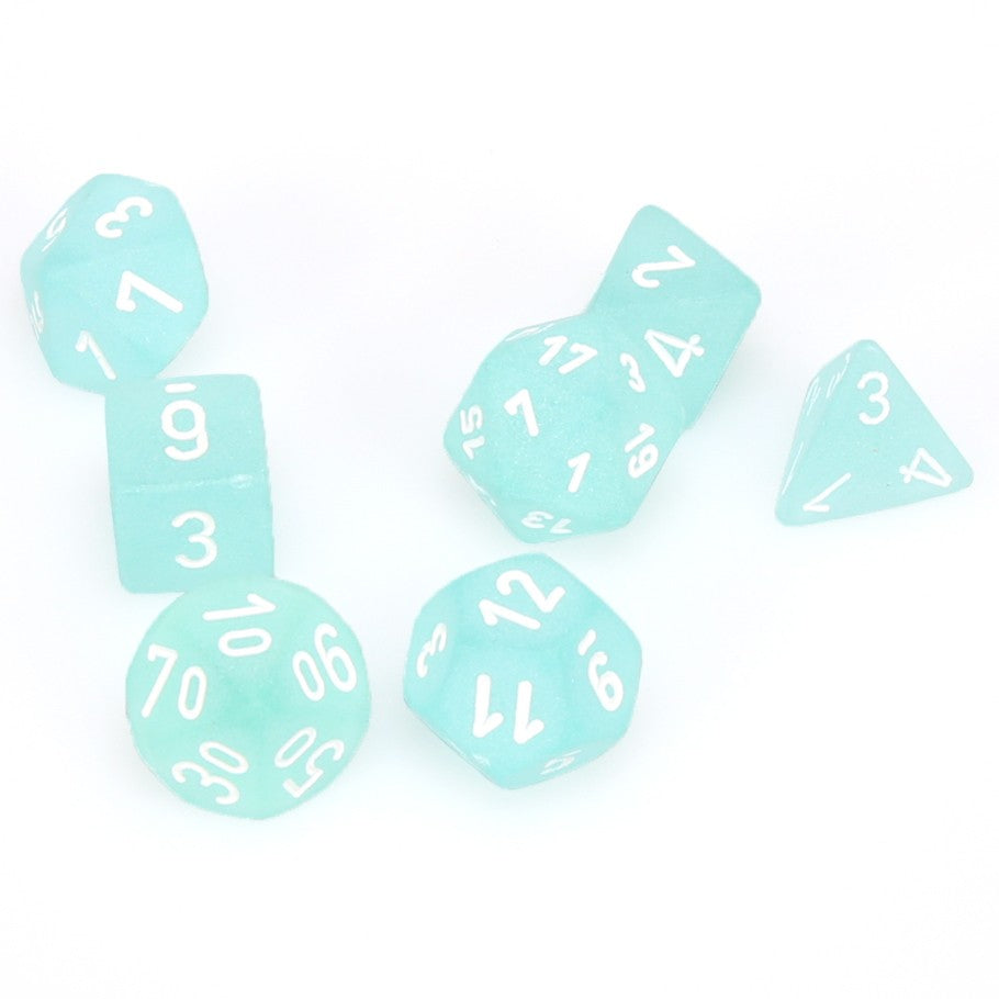 Dice Cube 7-Piece Frosted Teal with White