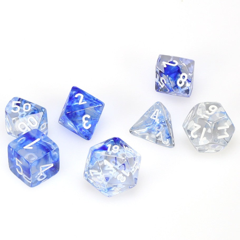 Dice Cube 7-Piece Nebula Dark Blue with White