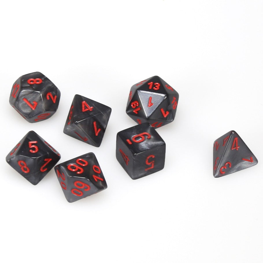 Dice Cube 7-Piece Velvet Black with Red