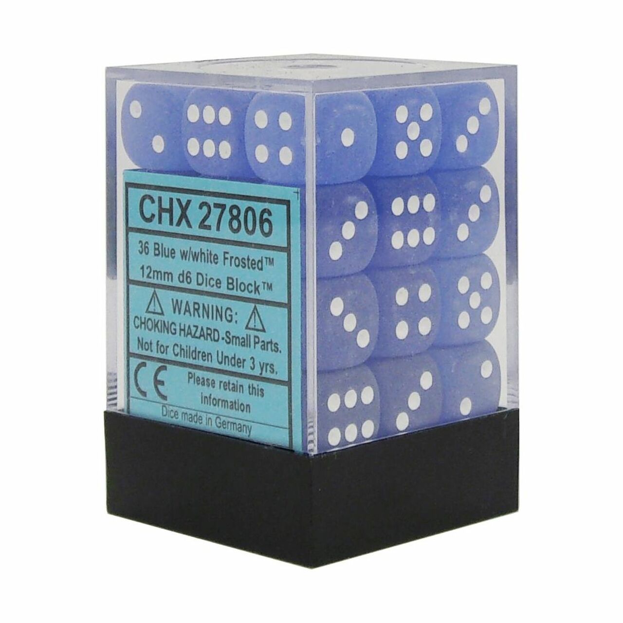 Frosted Blue/White 12mm d6 Dice Block (36 Dice)