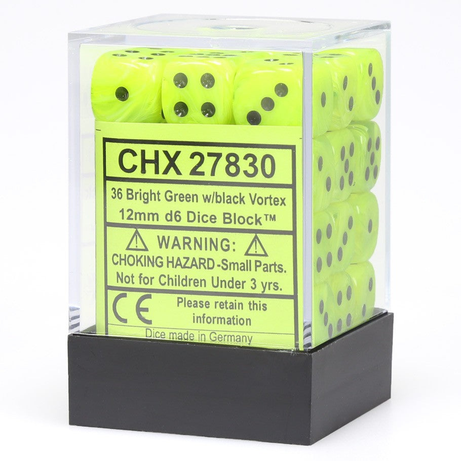Dice Cube 36d6 Vortex Bright Green with Black