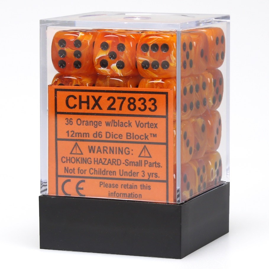 Vortex Orange/Black 12mm d6 Dice Block (36 Dice)