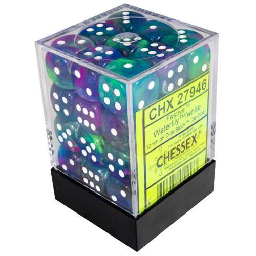 Dice Cube 36d6 Festive Waterfly with White