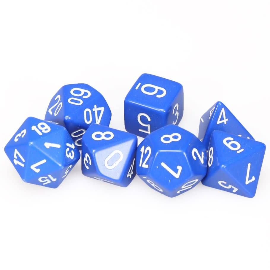 Dice Cube 7-Piece Opaque Blue with White