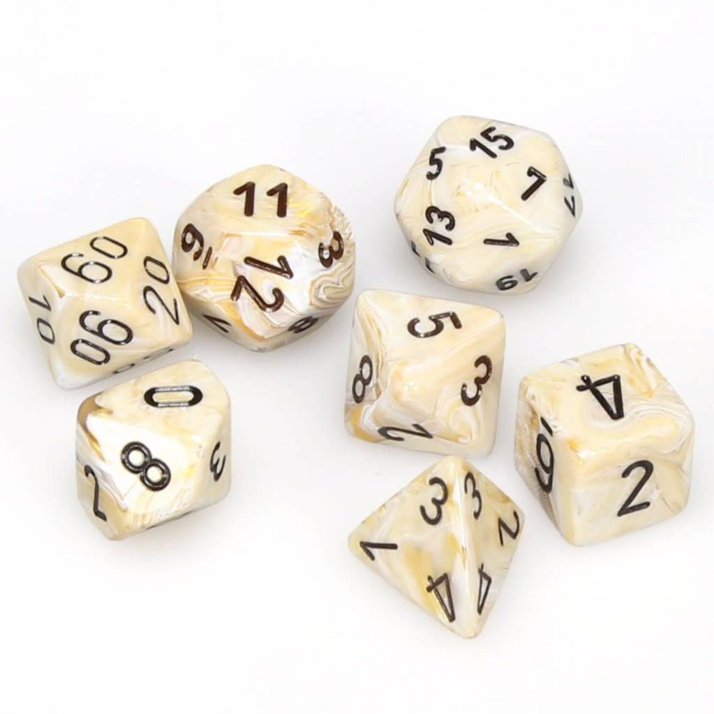 Dice Cube 7-Piece Marble Ivory with Black