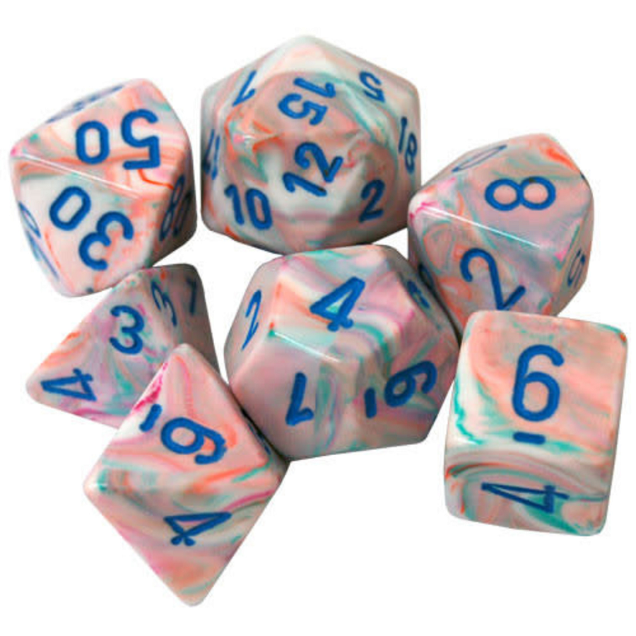 Festive Mini Pop Art/Blue 7pc Dice Set
