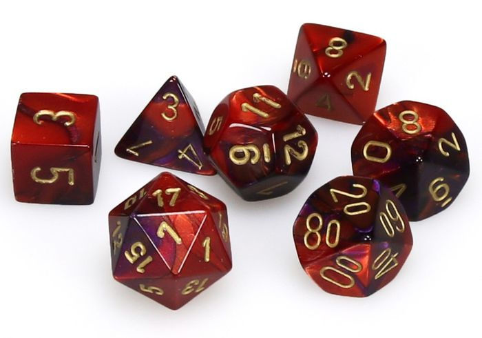 7-Piece Mini Dice Set Gemini Purple-Red/Gold