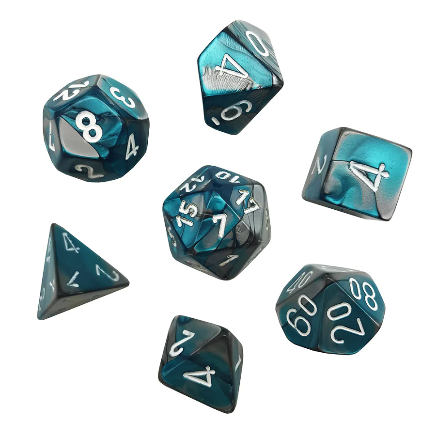 7-Piece Mini Dice Set Gemini Steel-Teal/White