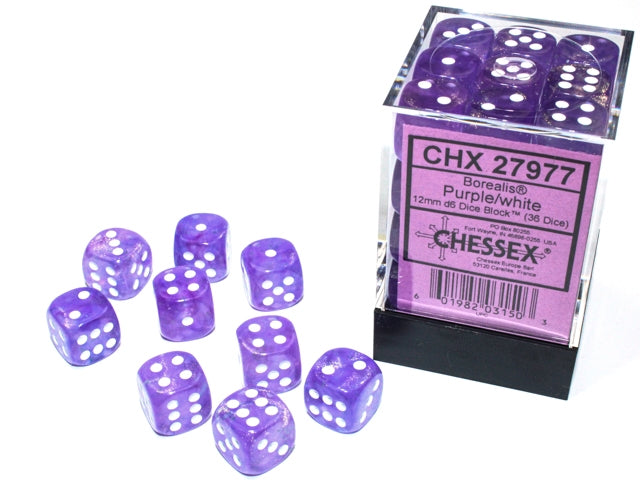 Dice Cube 36d6 Borealis Purple with White