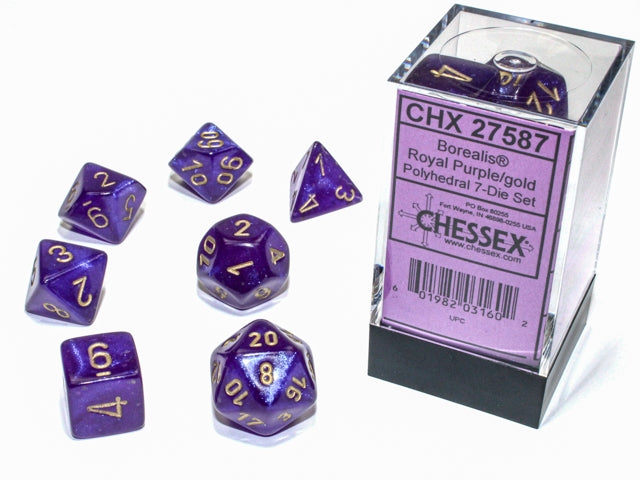 Dice Cube 7-Piece Borealis Royal Purple with Gold (CHX27587)