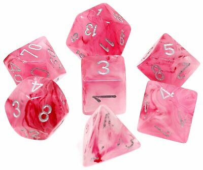 Dice Cube 7-Piece Ghostly Glow Pink with Silver